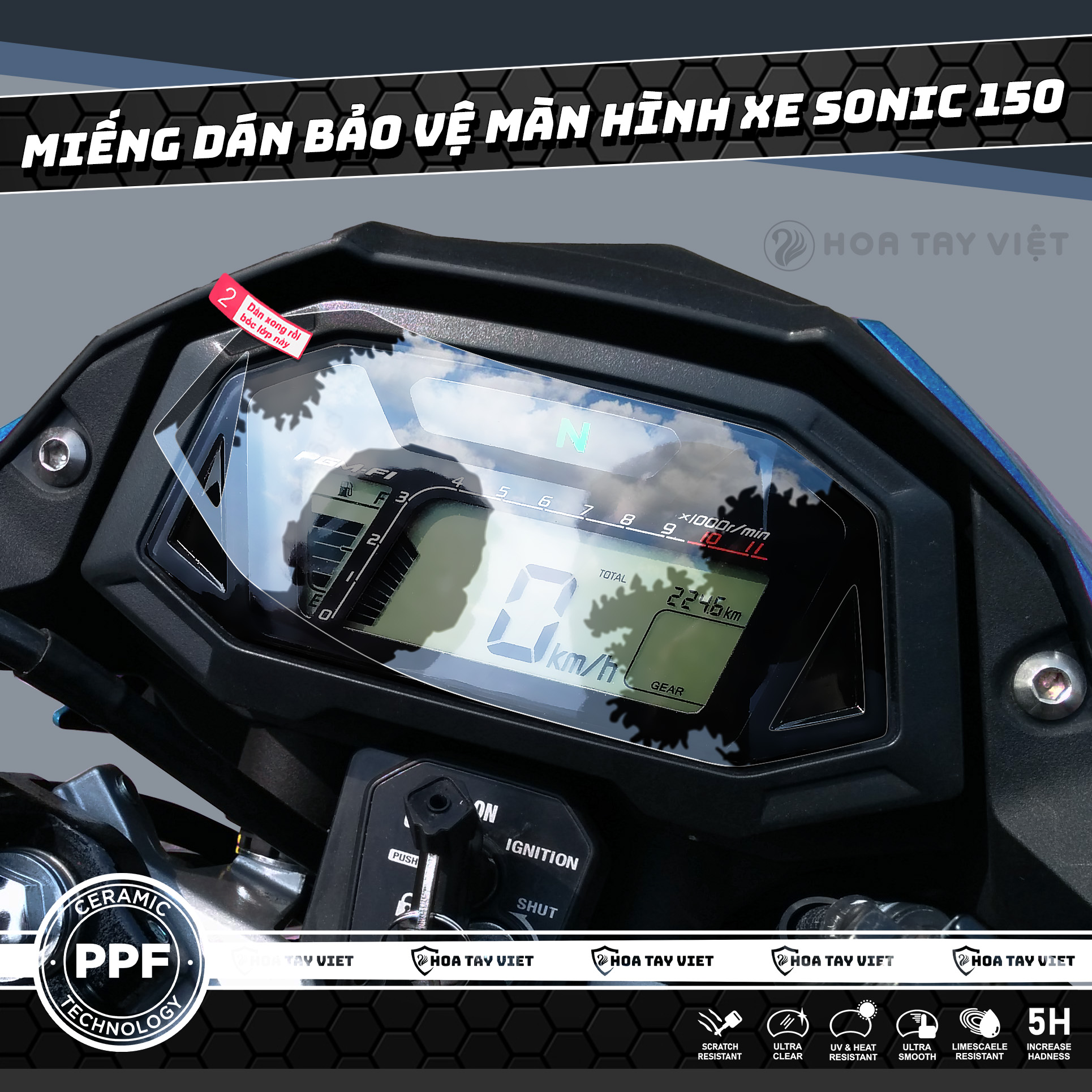 Miếng dán Honda SONIC 150 PPF cao cấp chống trầy xước mặt đồng hồ SONIC R