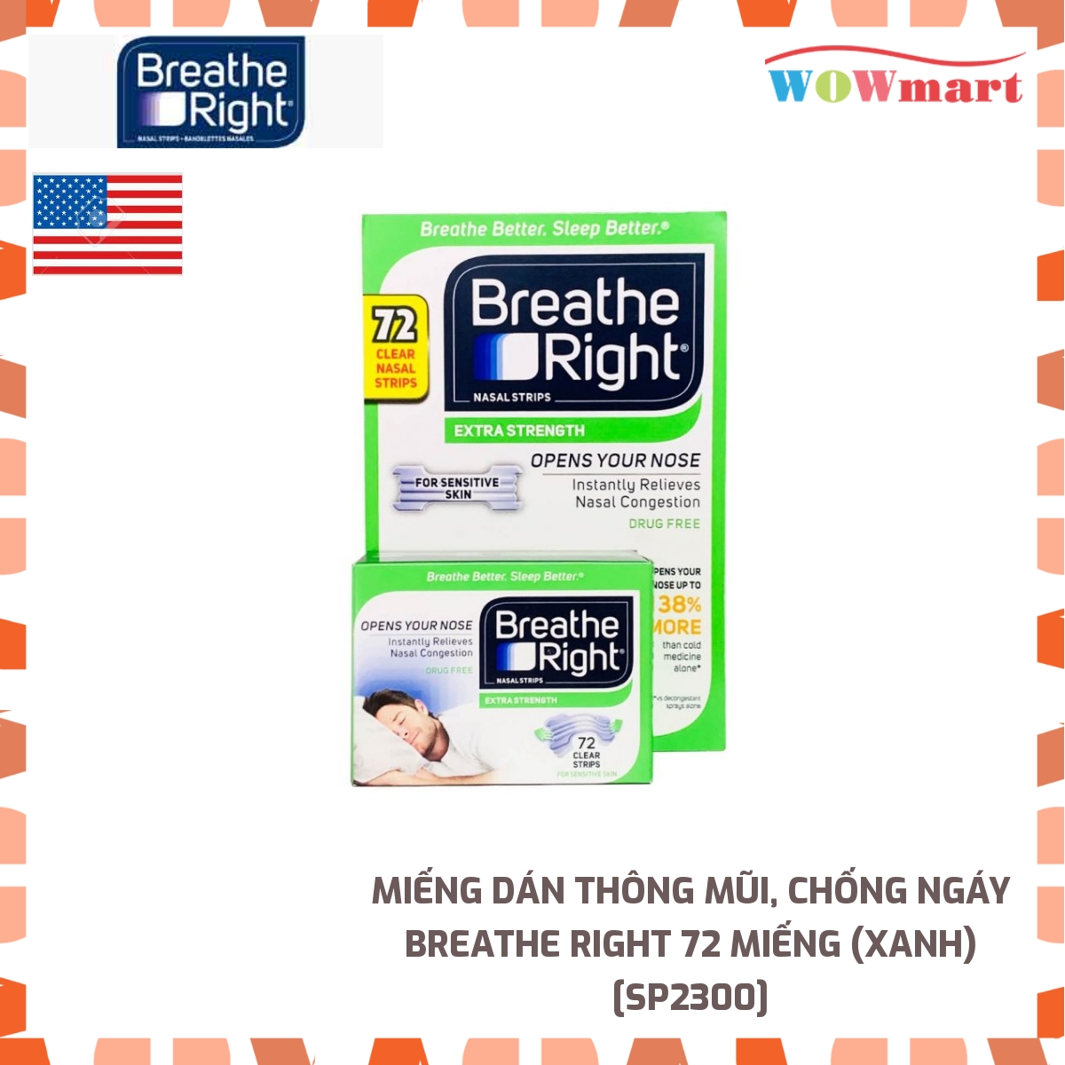 Miếng dán thông mũi, chống ngáy Breathe Right 72 miếng
