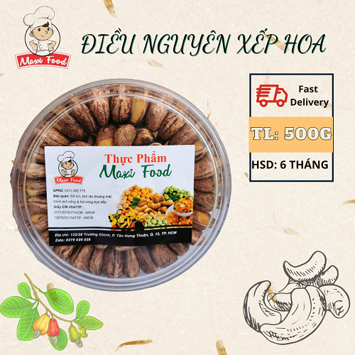500g hạt điều nguyên lụa xếp hoa maxifood