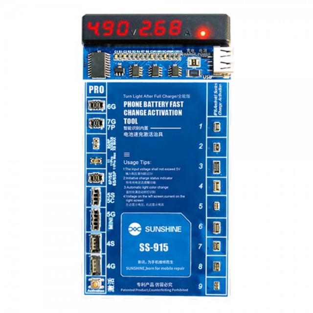Bảng kích pin Full iPhone và Android có báo điện áp và dòng sạc Sunshine SS-915