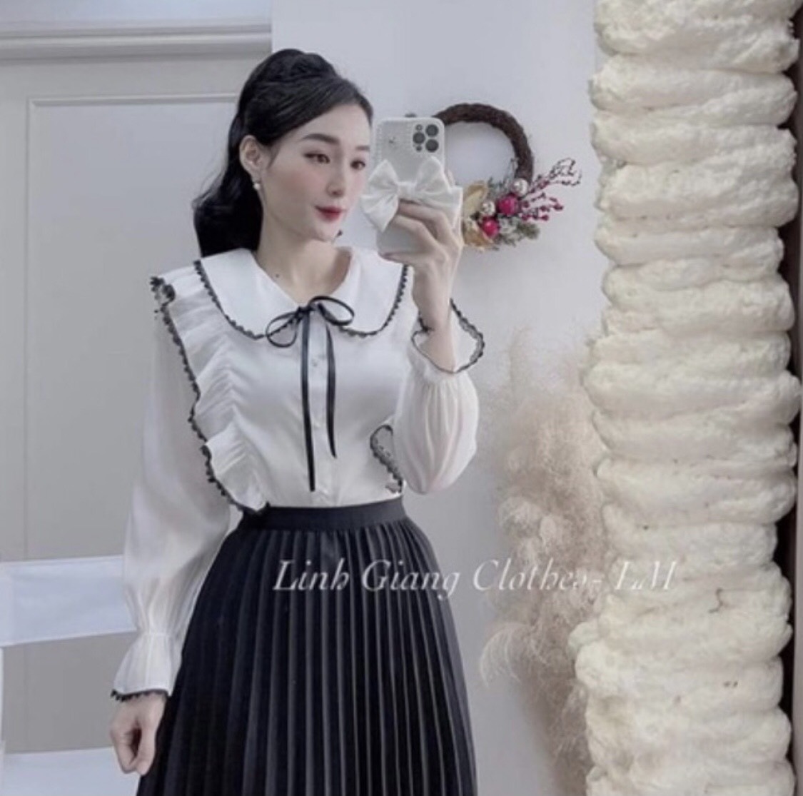 Áo sơ mi viền bèo phối nơ hàng mới_05