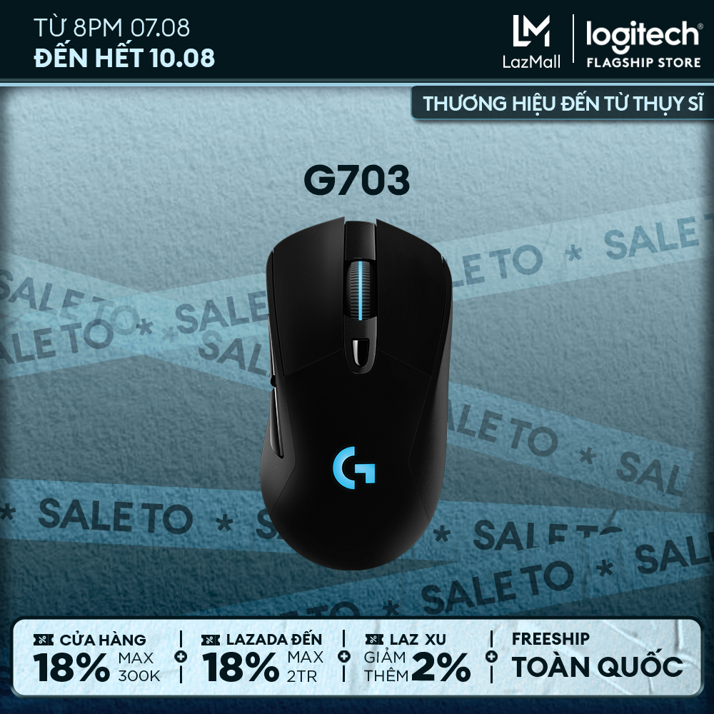 Chuột game không dây lightspeed rgb logitech g703 hero - cảm biến hero 25k, tương thích powerplay, nhẹ 95g+10g cân tùy chỉnh, pin 60h, pc/mac
