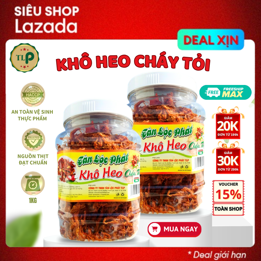 Khô heo cháy tỏi tân lộc phát combo 1kg - mỗi hũ 500g