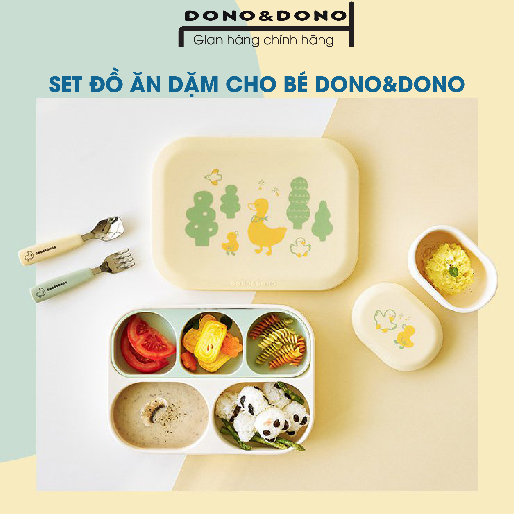 Bộ khay ăn dặm Silicon bạch kim cao cấp DONO&DONO Hàn Quốc cho bé từ 6 tháng, đế hít siêu chắc ngăn rơi đổ, thiết kế hiện đại, đẹp mắt