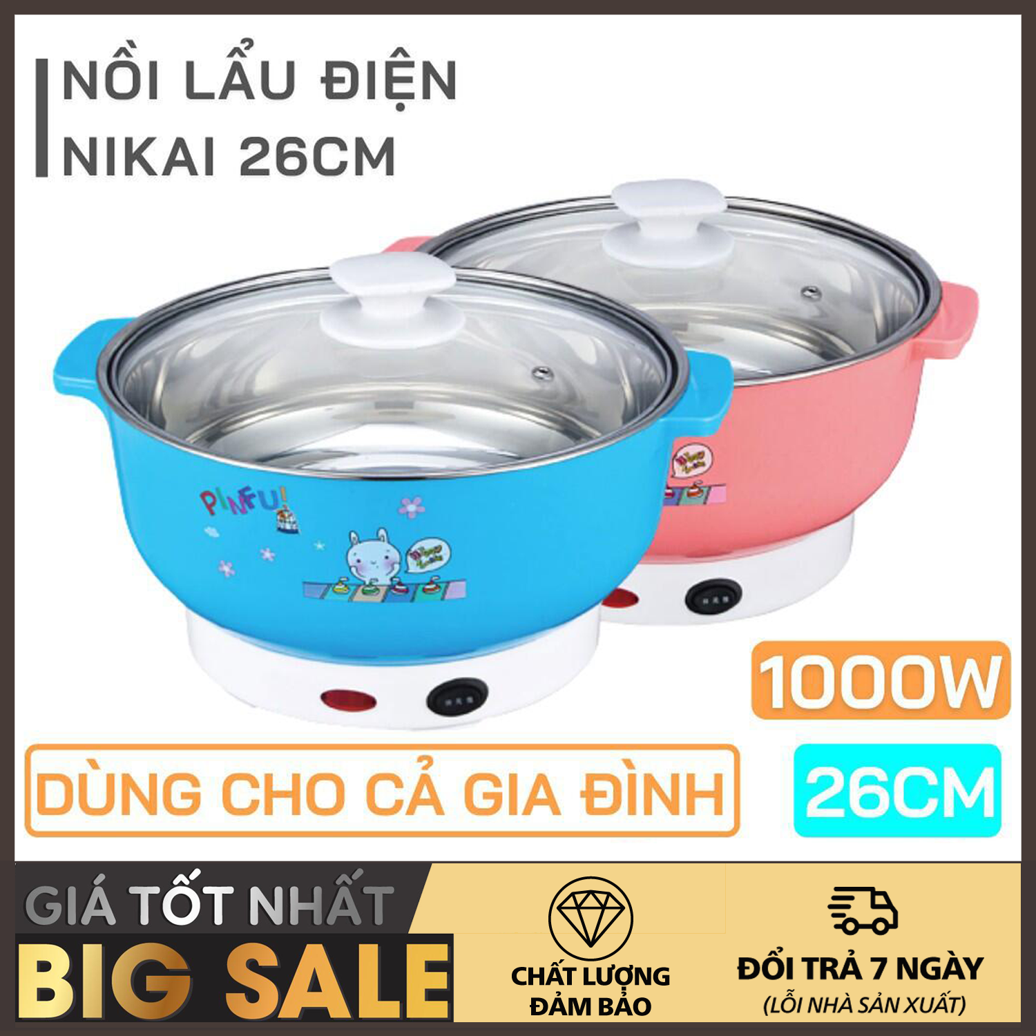 Nồi lẩu điện mini 24 - 26cm vung kính Đáy Inox 1000W - Nồi lẩu đa năng gia đình siêu tốc BẢO HÀNH 6 THÁNG, Nồi hấp hơi, nồi lớn & nồi nấu mì, Bếp ăn lẩu gia đình, Nồi lẩu cho sinh viên và dân văn phòng