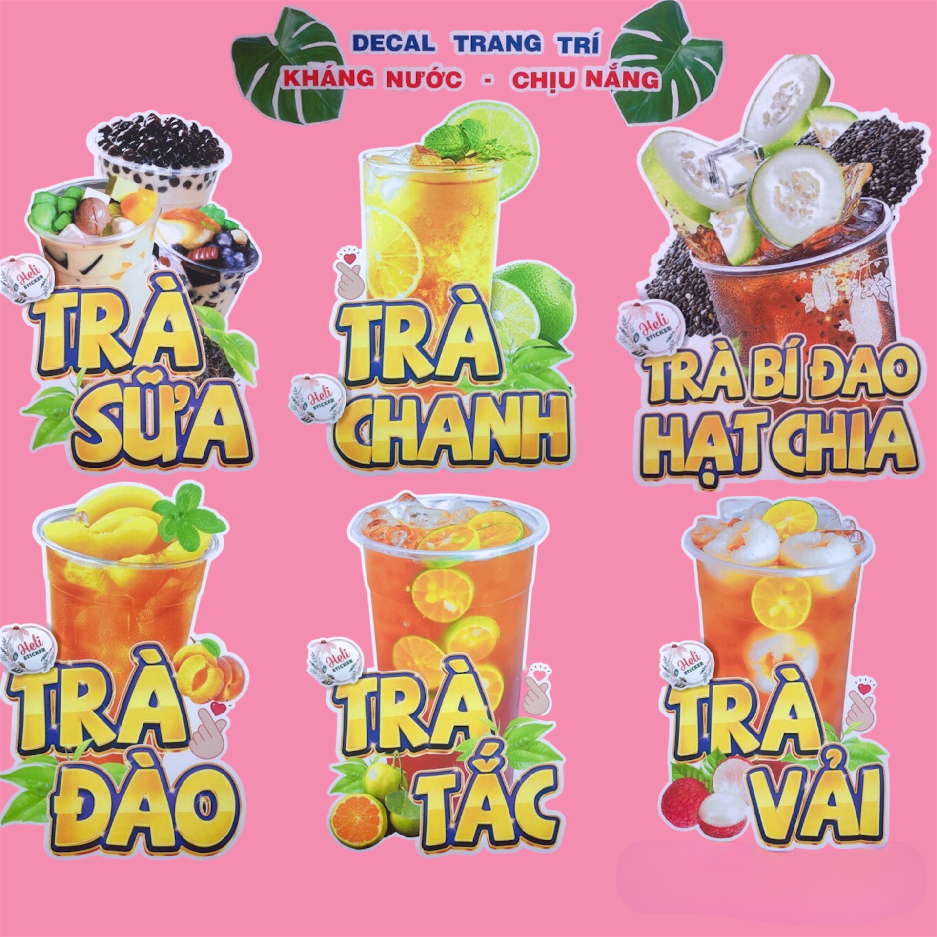 Decal Trang Trí Ly TRÀ SỮA, TRÀ ĐÀO, TRÀ DÂU, TRÀ CHANH, TRÀ TẮC, TRÀ VẢI, CAM VẮT, DỪA TẮC, TRÀ BÍ ĐAO HẠT CHIA, TRÀ SEN VÀNG, TRÀ HOA QUẢ NHIỆT ĐỚI Các Loại ✨ Hình Dán Decor Quán Trà Sữa, Sinh Tố - Sticker Kháng Nước, Chịu Nắng.