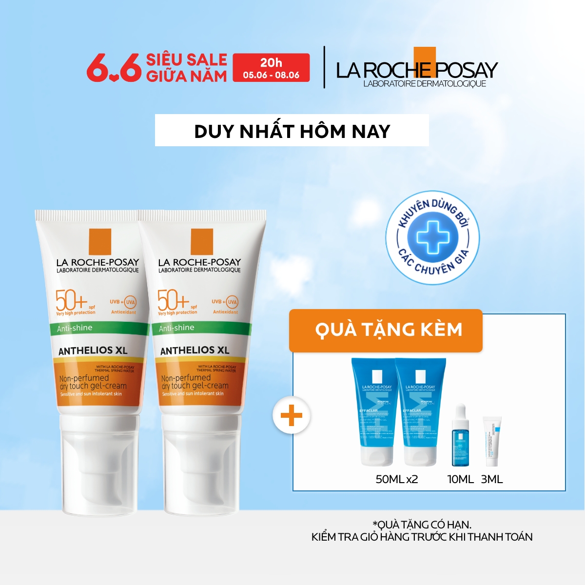 Bộ đôi kem chống nắng nâng tone cho da dầu La Roche-Posay Anthelios XL SPF50+ PA++++ 50ml