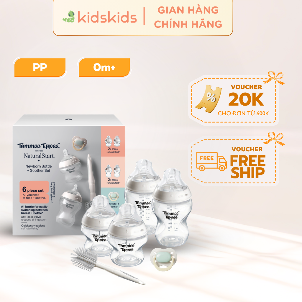 Bộ bình sữa sơ sinh Newborn ty siêu mềm tự nhiên Tommee Tippee Natural Start