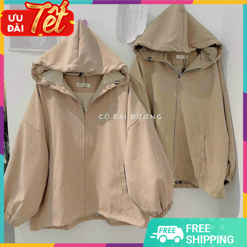 Áo khoác da lộn tay bồng cánh dơi cao cấp, áo khoác trơn có nón form rộng dây kéo khóa tiện lợi.