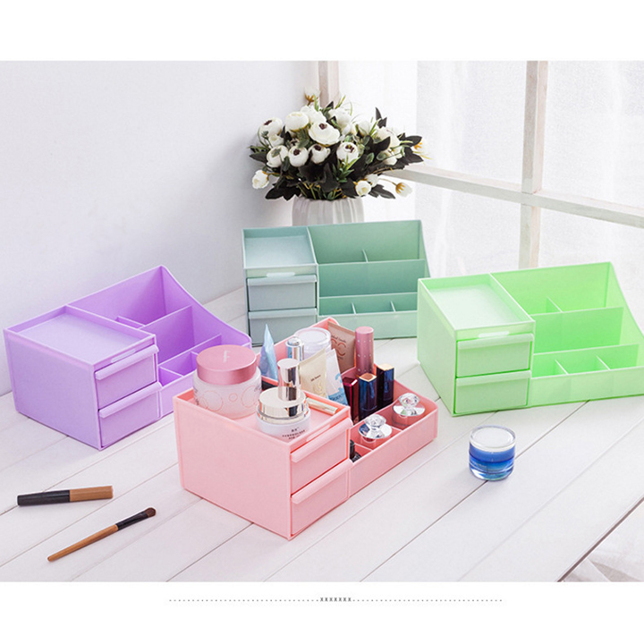 Khay kệ kiểu hộp đựng mỹ phẩm son 2,5 tầng nhiều ngăn chứa được mỹ phẩm nhỏ cùng cọ trang điểm chất liệu nhựa PP HL012