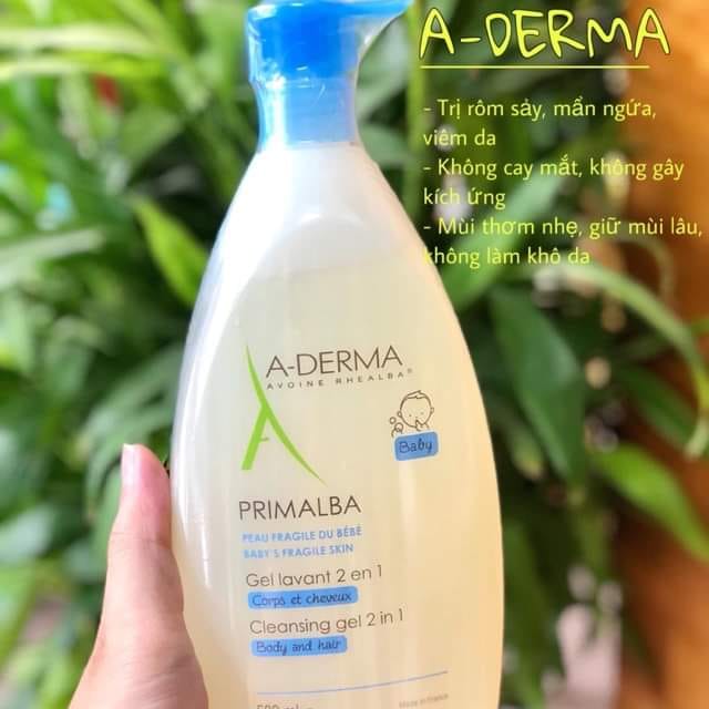 Sữa tắm gội cho bé Aderma Primalba baby 2in1, gel tắm A