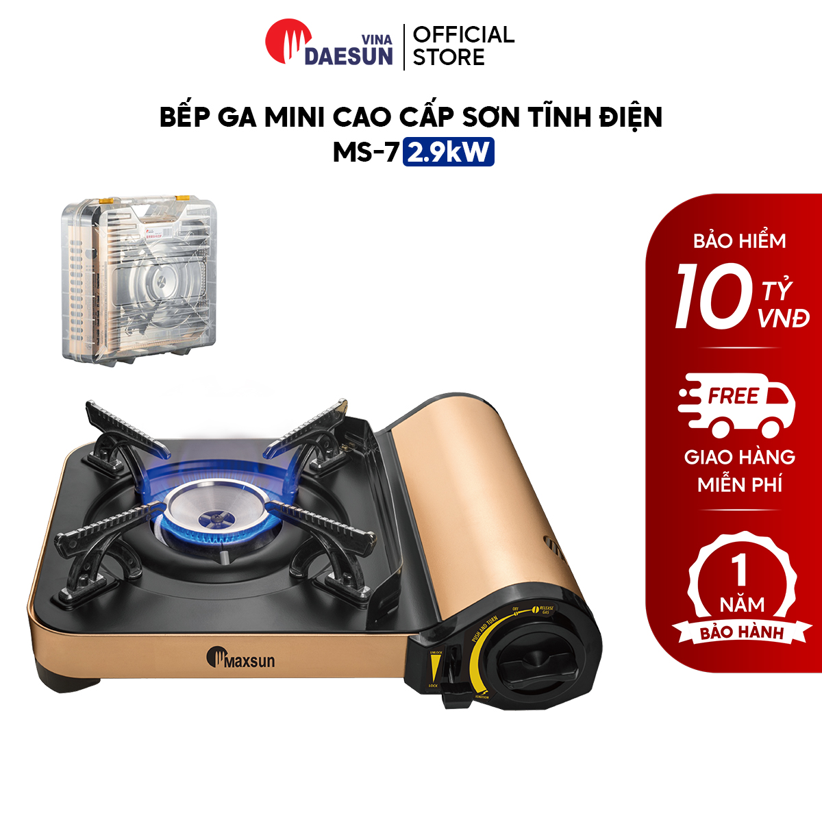 Bếp Ga Mini Cao Cấp Siêu Mỏng, Sơn Tĩnh Điện MS-7 - Công Suất 2900W | Nhôm Nhẹ - Inox Chống Rỉ | Bảo Hành 9 Tháng | Hàng Chính Hãng