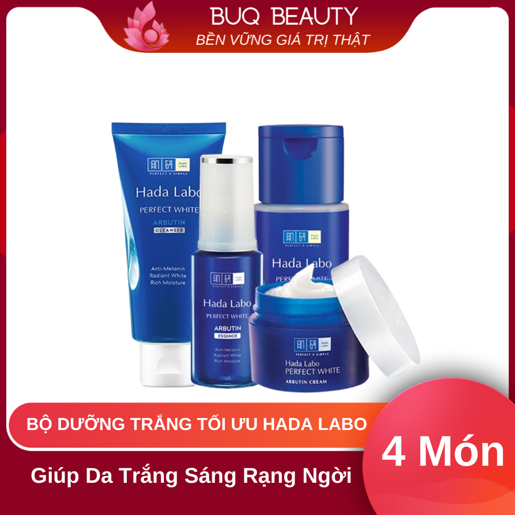 Combo Trọn Bộ dưỡng trắng da tối ưu Hada Labo Perfect White Xanh Hana Labo Chính Hãng