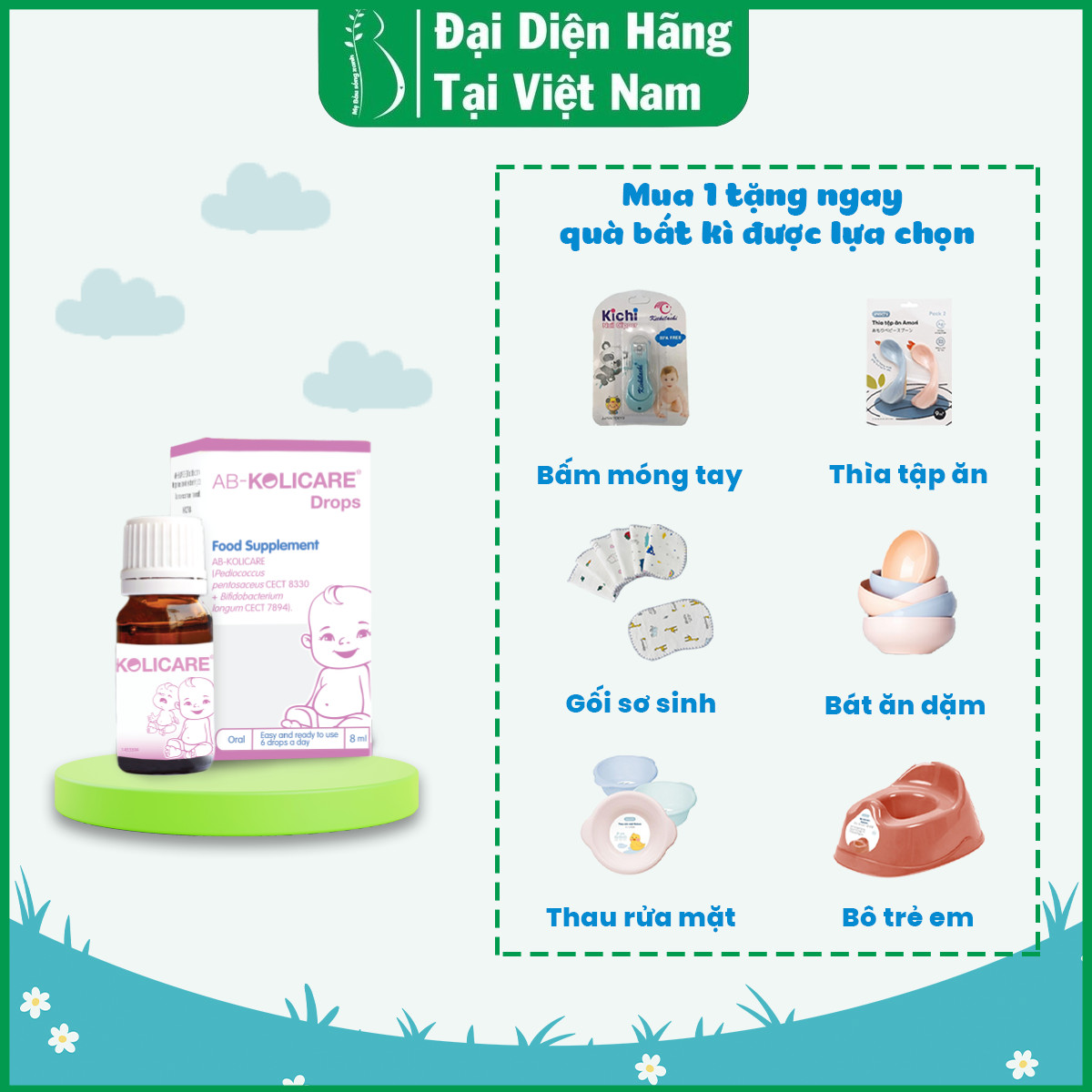 [Đại Diện Hãng Tại VN] AB - Kolicare: Men Vi Sinh Cho Trẻ Lười Bú, Khóc Đêm, Đầy Hơi, Táo Bón (Tiêu Hóa HMOs, Cân Bằng Hệ Vi Sinh Đường Ruột, Chống Viêm)