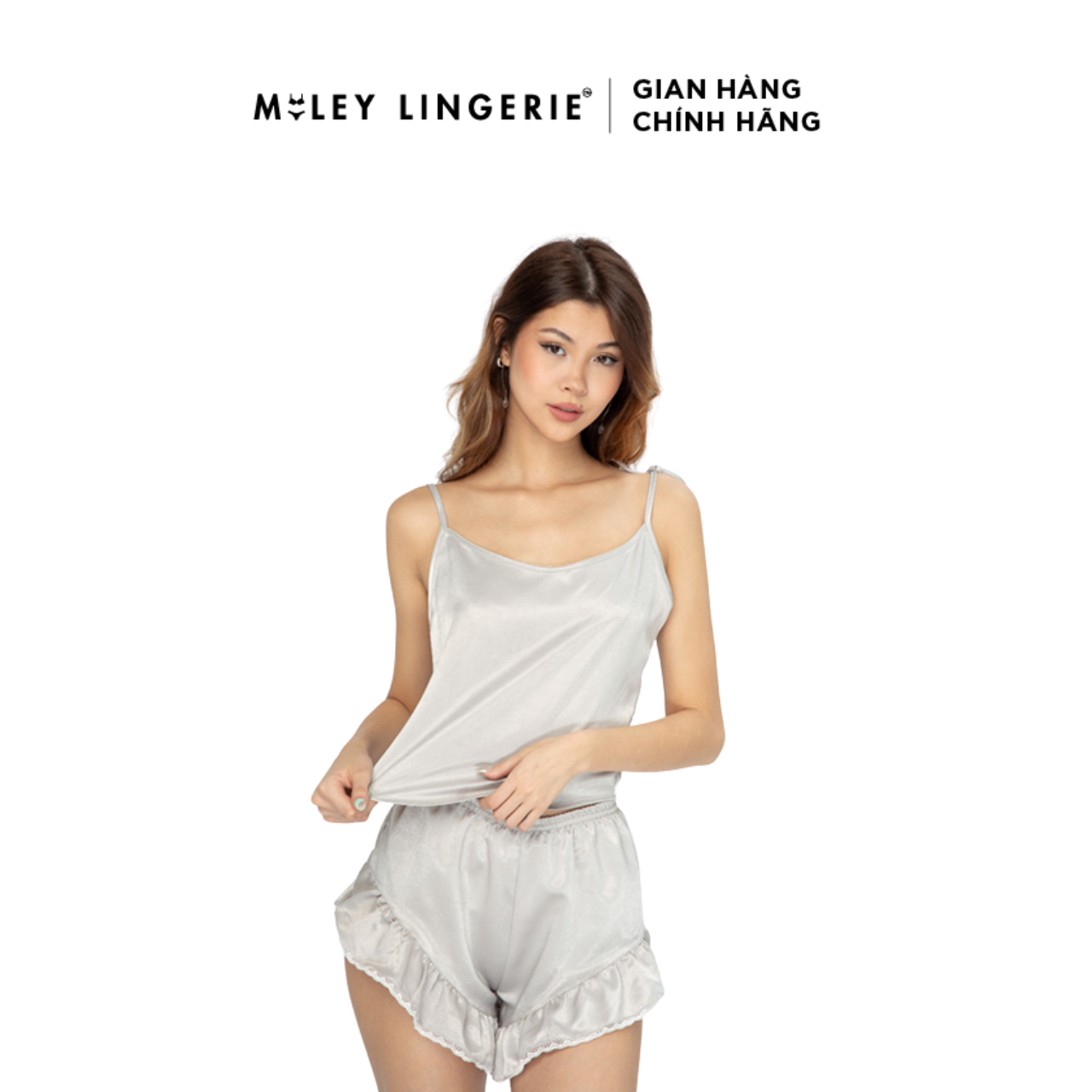 Bộ đồ ngủ lụa cao cấp lady nature thoáng mát màu xám nhạt miley lingerie