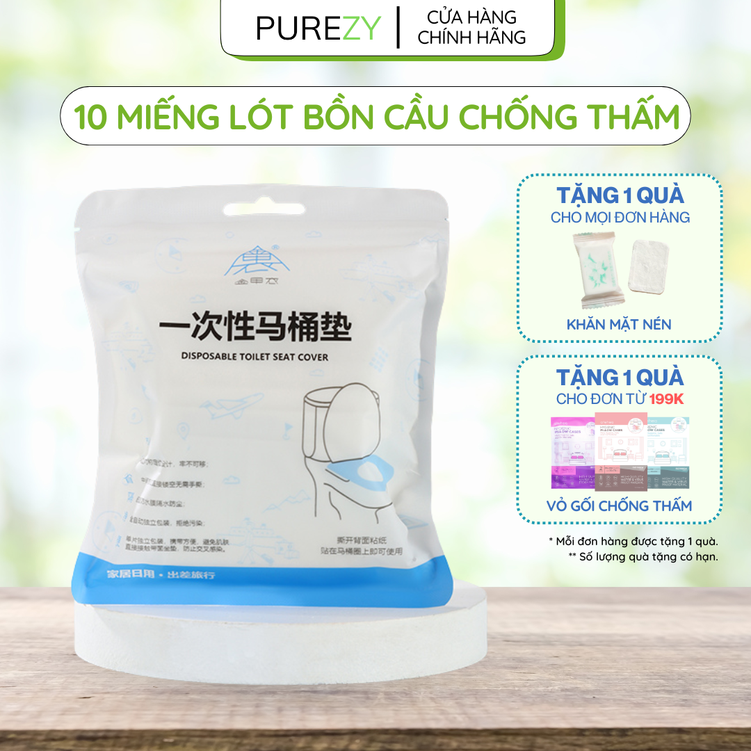 Túi 10 miếng lót bồn cầu vệ sinh dùng một lần PUREZY, giấy phủ toilet công cộng - Chống nước, chống vi khuẩn, sạch sẽ, tiện lợi