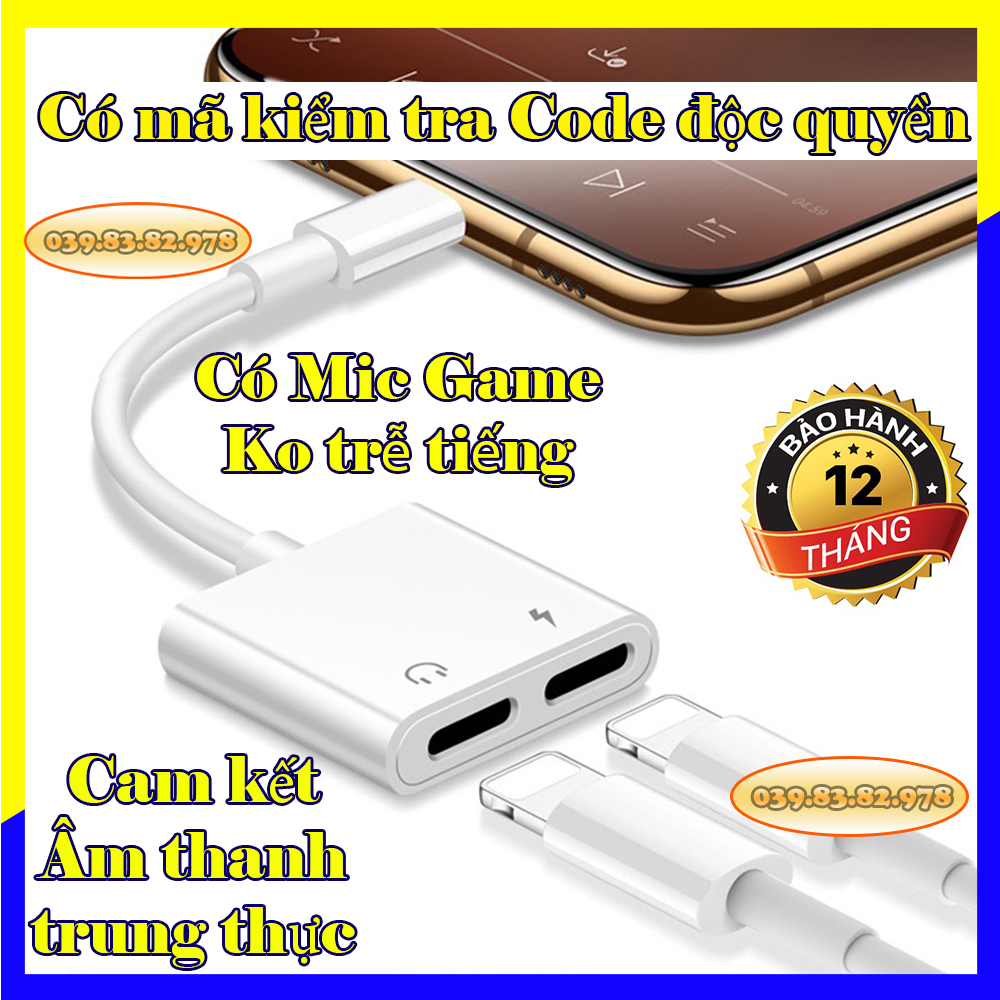 Cáp chuyển đổi 2 cổng Lightning có Mic cho iPhone vừa sạc vừa nghe ko trễ tiếng BH 12 tháng