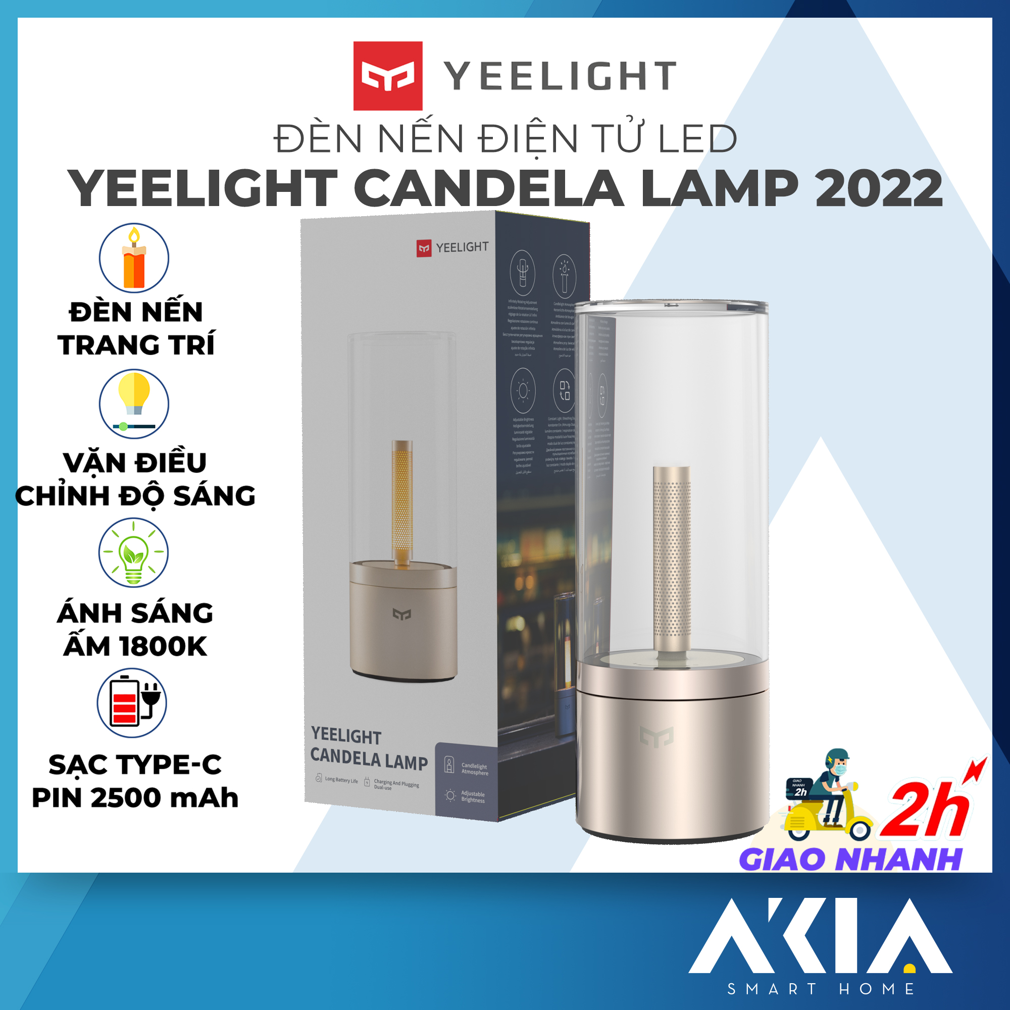 Đèn nến điện tử yeelight candela lamp ylfwd-0019, pin 2500mah, đèn ngủ, đèn trang trí, sử dụng liên tục 8 tiếng - bh 12 tháng
