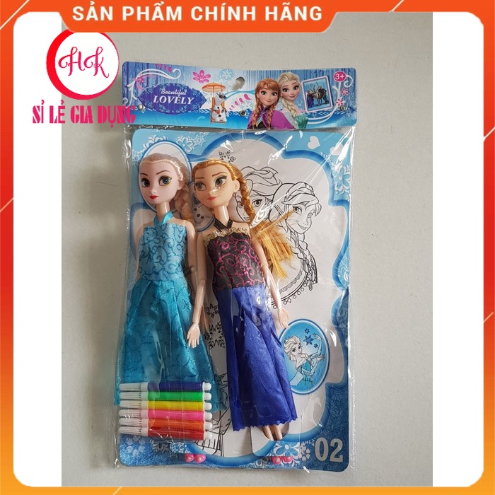 Đồ chơi 2 búp bê Elsa và Anna Nữ hoàng Băng kèm tranh tô màu đáng yêu- búp bê cao 28cm