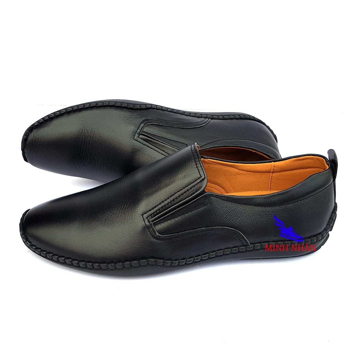 Minh Nhân - Giày lười giày mọi nam da bò nguyên tấm Bảo hành 12 tháng Giày xỏ nam Slip on đẹp giá rẻ thời trang da bò cao cấp mềm mại S-31 màu đen