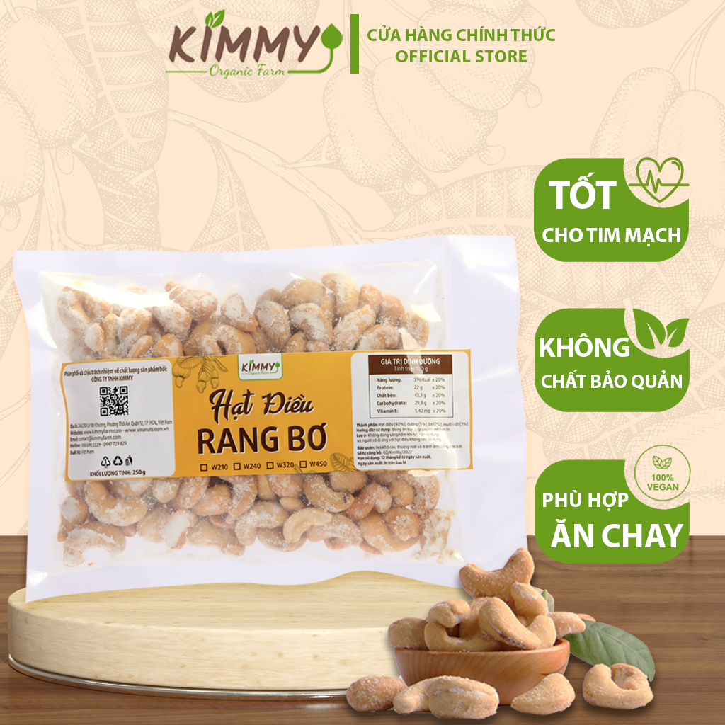 Hạt Điều Rang Bơ Nguyên Hạt Túi Hút Chân Không 250G Loại Hạt Điều W240 Thượng Hạng Việt Nam - Hạt Dinh Dưỡng Cao Cấp - KIMMY FARM