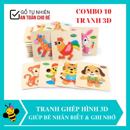 Tranh Ghép Gỗ Combo 10 Tranh Ghép Gỗ 3D Cho Bé - Mẫu Ngẫu Nhiên