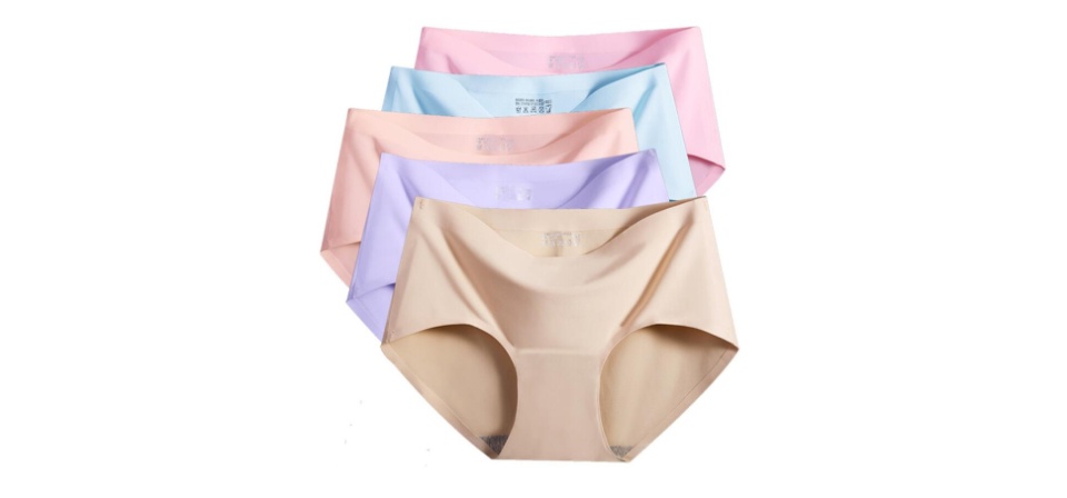5 pcs Womens Underwear Seamless Ice Silk Soild Color Plus Size Full Coverage Ladies Panties 1