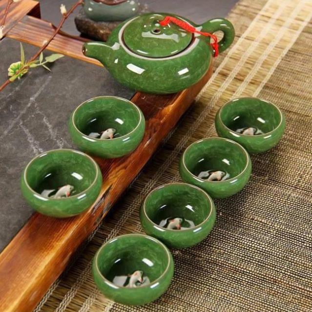 Quà tết - bộ bình tách trà họa tiết hình cá 3d cao cấp