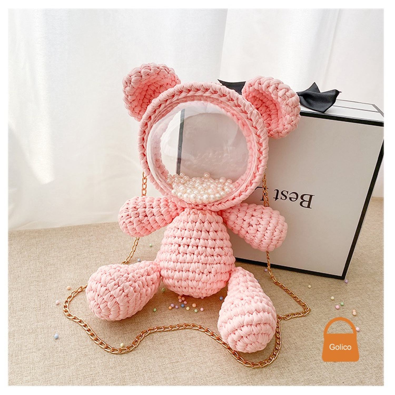 Balo gấu trong suốt tự đan len tiktok - handmade win win