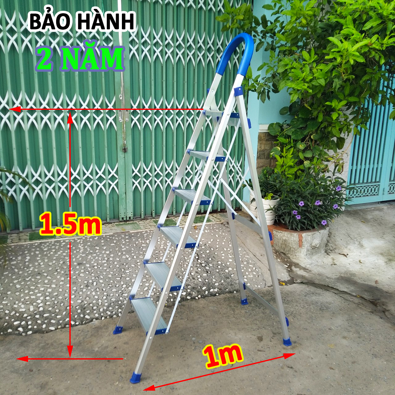 Thang nhôm ghế tay vịn 1.5m Nikita Nhật Bản DL06 (bảo hành 2 năm) thang gia đình, thang xếp gọn