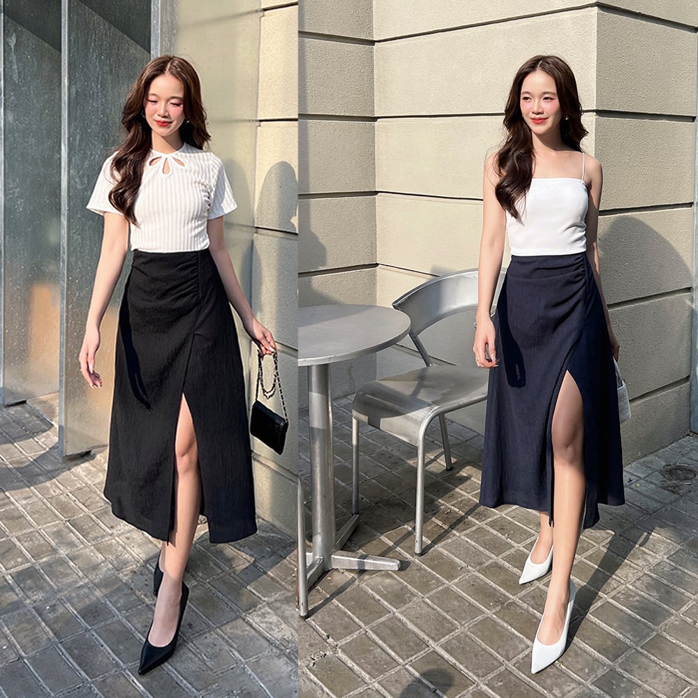 Olv - chân váy chữ a xẻ tà 2 màu skirt