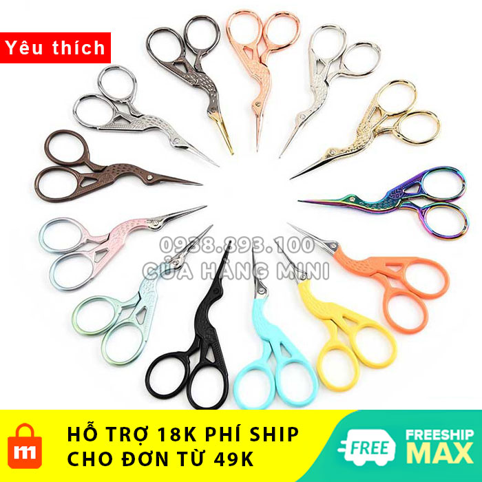 Kéo Cắt Tỉa Lông Mi, Lông Mày, Râu Hình Chim Hạc Thép Không Gỉ Cao Cấp