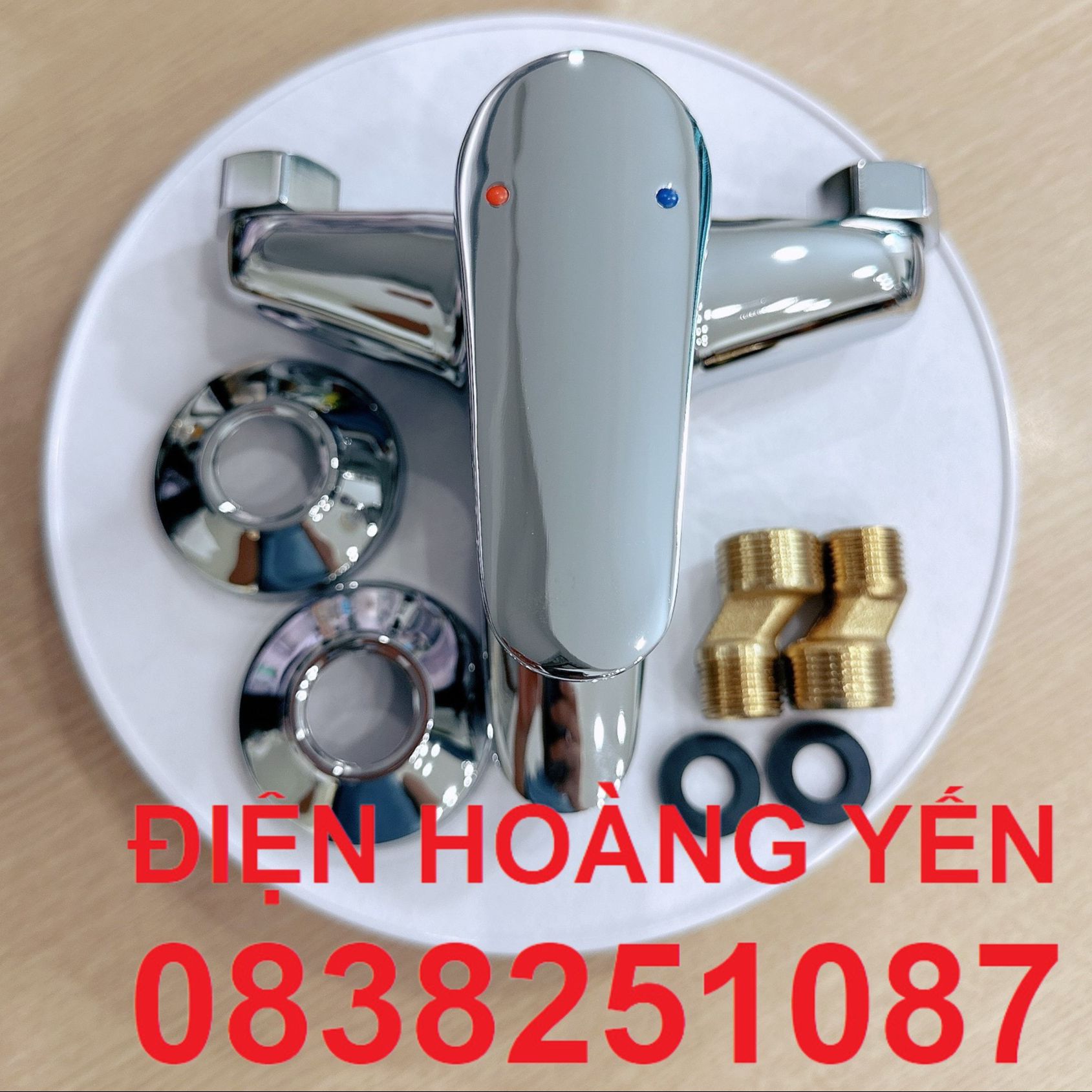 Bộ vòi củ sen tắm nóng lạnh đồng thau xi bóng cao cấp