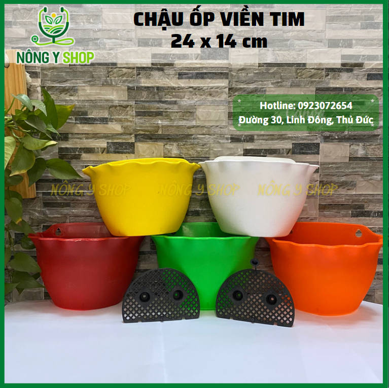 Chậu ốp tường bèo, size 24-14, chậu ốp tường viền tim, ốp tường trồng cây, chậu treo rào, chậu trồng cây kiểng, hoa