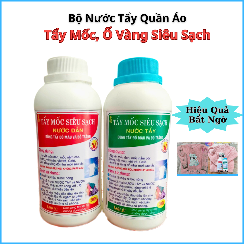 Nước tẩy mốc quần áo màu, áo trắng siêu sạch, không phai màu vải, không mùi