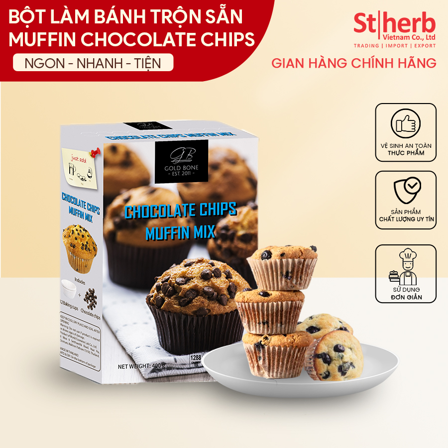Bột làm bánh Muffin Socola Chips Gold Bone 400g
