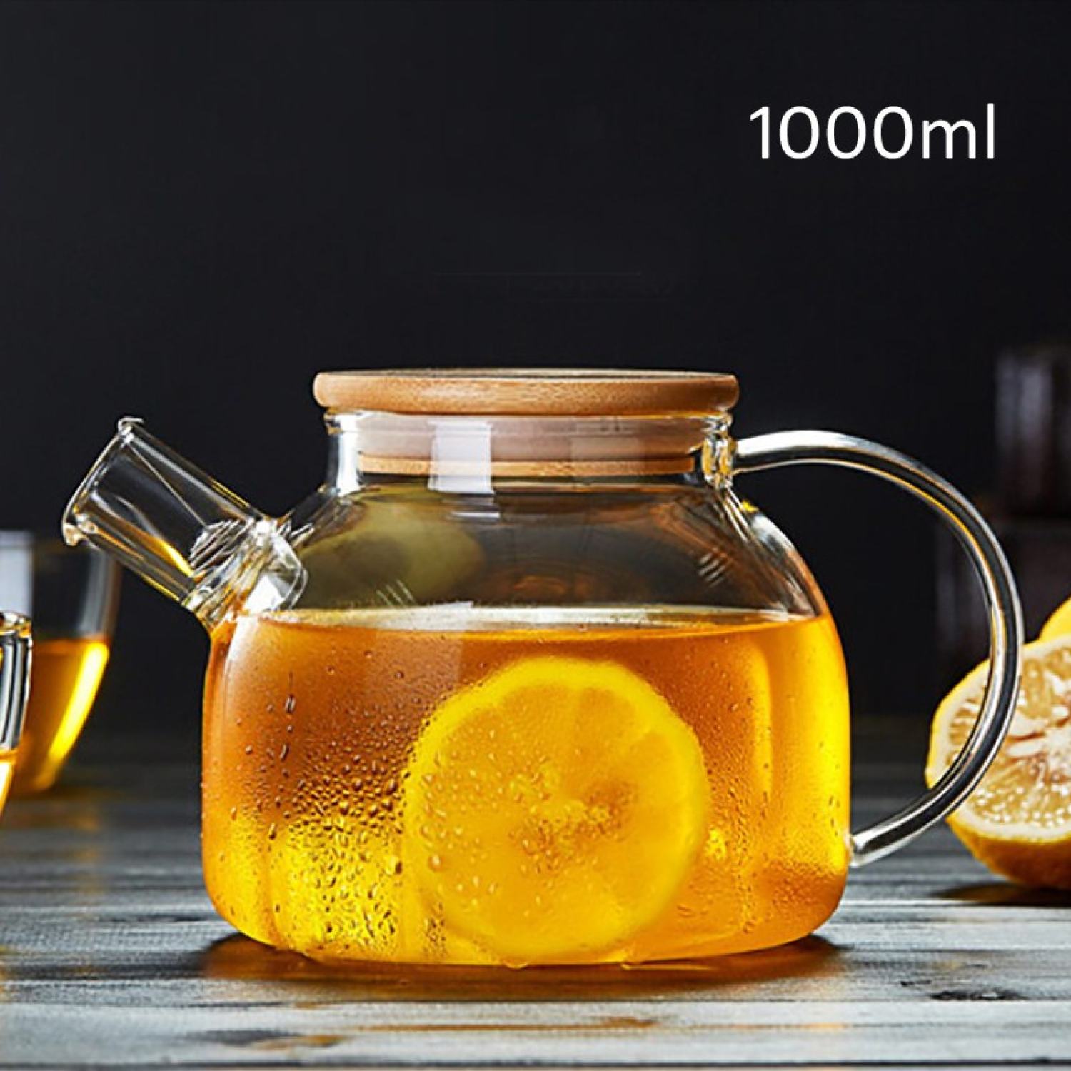 Bình pha trà thủy tinh cao cấp chịu nhiệt cao có nắp gỗ sang sịn dung tích 1000ml