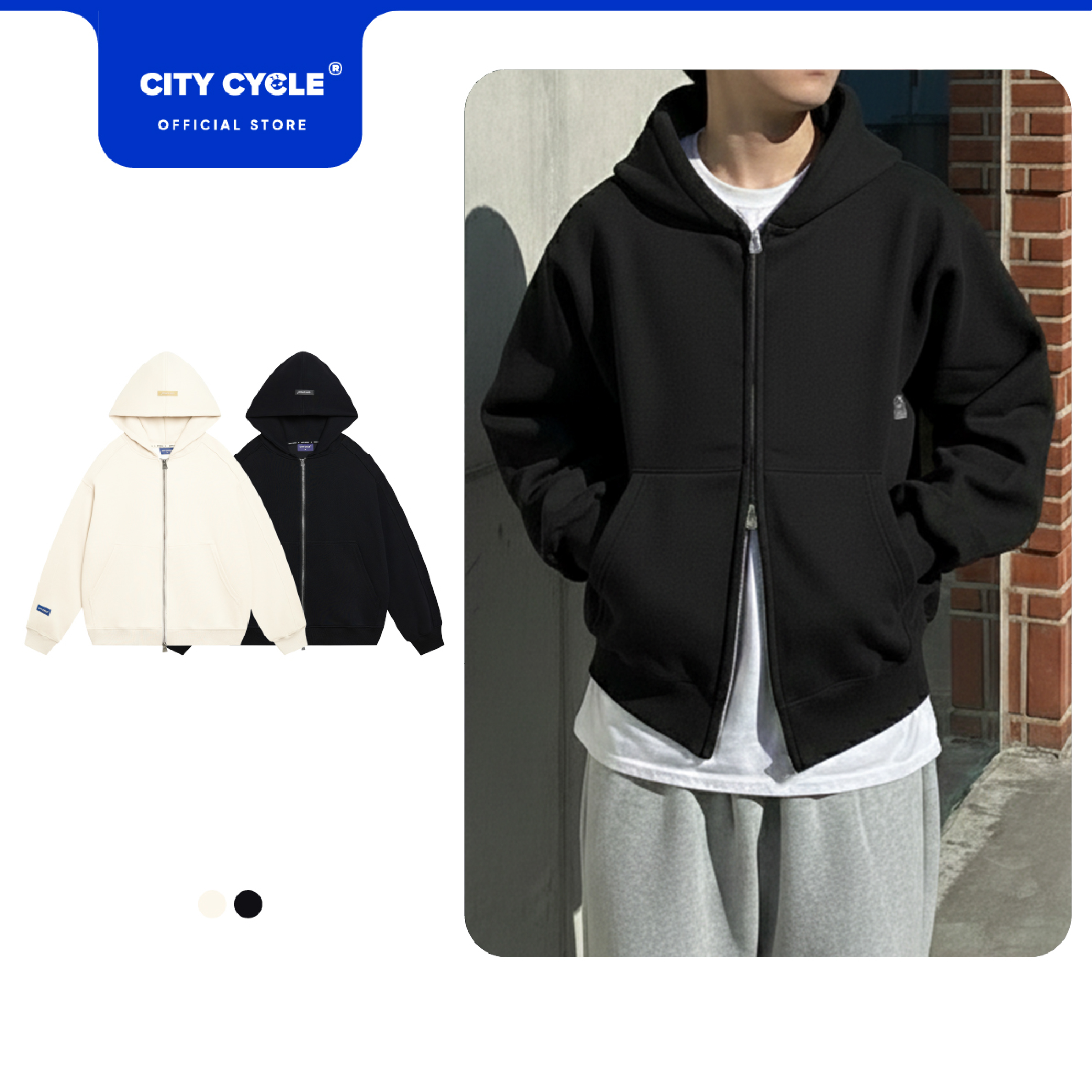  Áo khoác hoodie zip nam nữ nỉ 2 lớp boxy Local Brand Chính Hãng City Cycle Áo Khoác Hoodie zip On My Way 