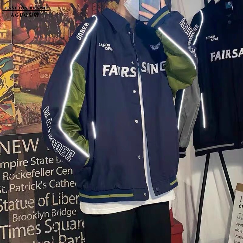 Áo khoác dù nam phối viền dạ quang phát sáng 2 lớp cổ cao unisex, áo bomber cúc bấm cao cấp bán chạy