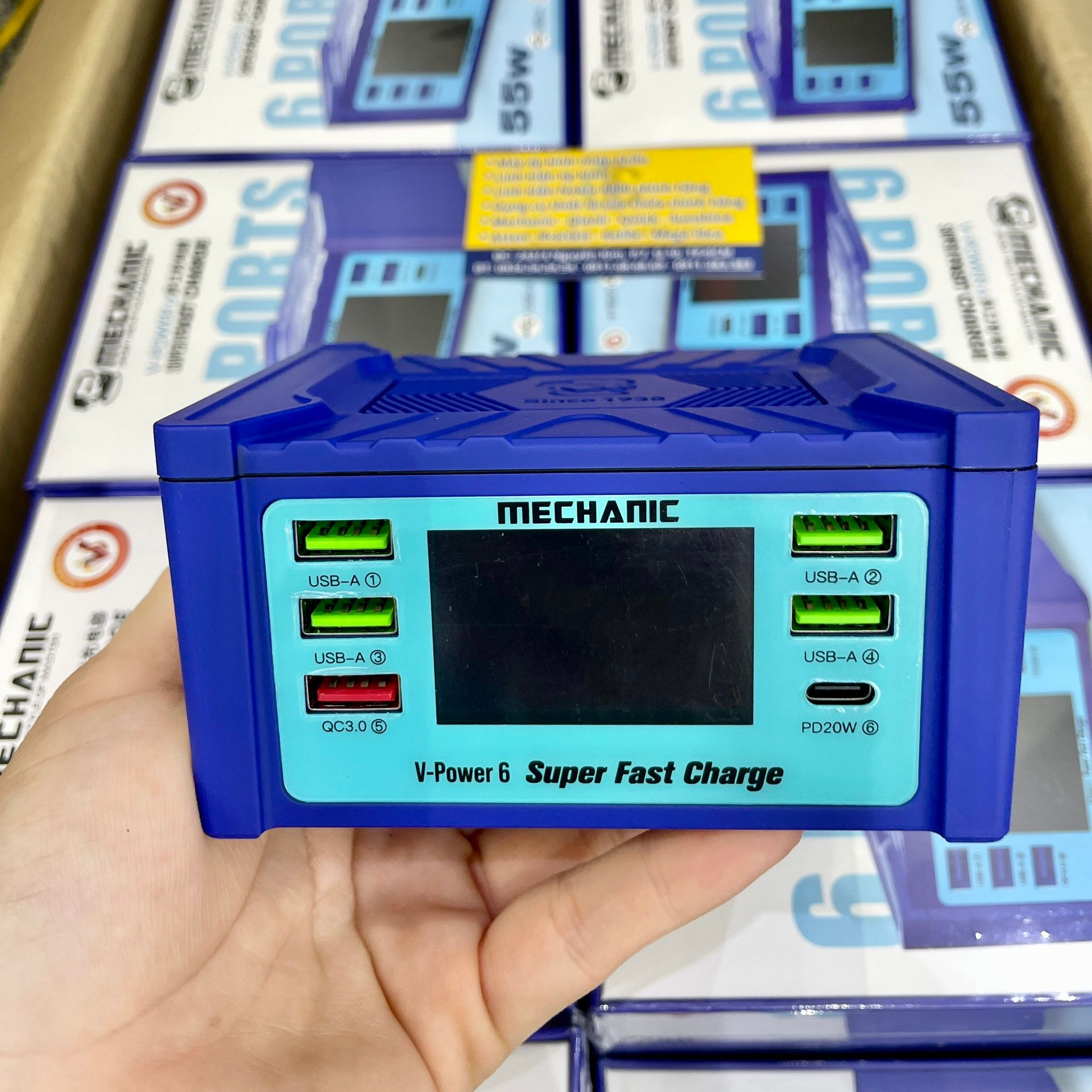 Bộ sạc nhanh 6 cổng Super Fast Charge V-Power 6 Mechanic