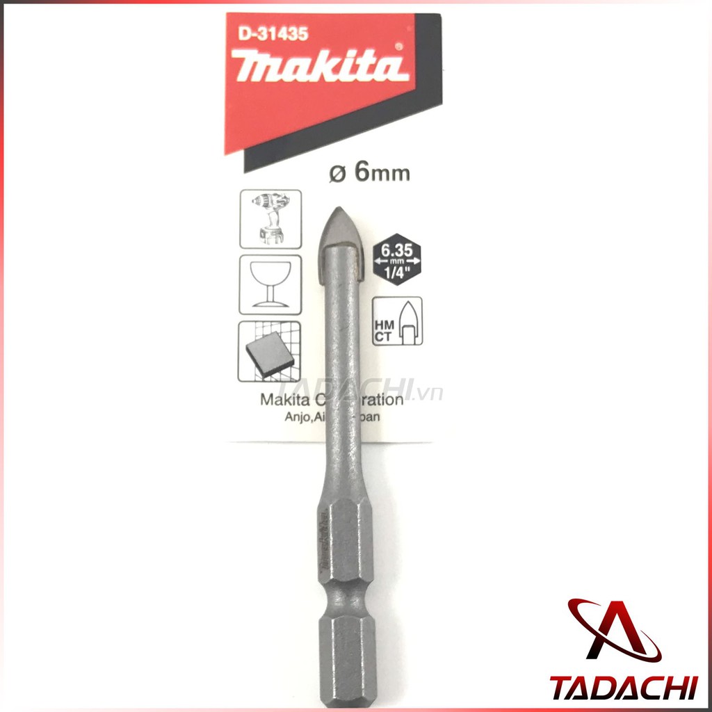Mũi khoan gạch men,thủy tinh 6mm chân lục giác makita d-31435