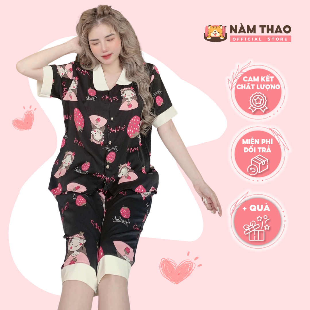 Bộ mặc nhà pyjama lụa mango - mẫu lửng cổ sen bigsize 50kg - 75kg | nàm thao - nt133
