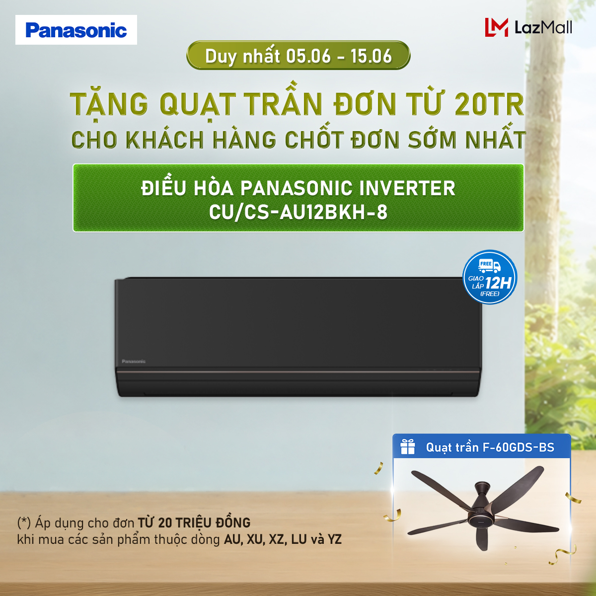 Điều hòa Panasonic Premier Edition CU/CS-AU12BKH-8 - 1.5HP - Một chiều - Lọc sạch không khí nanoeX - Wifi