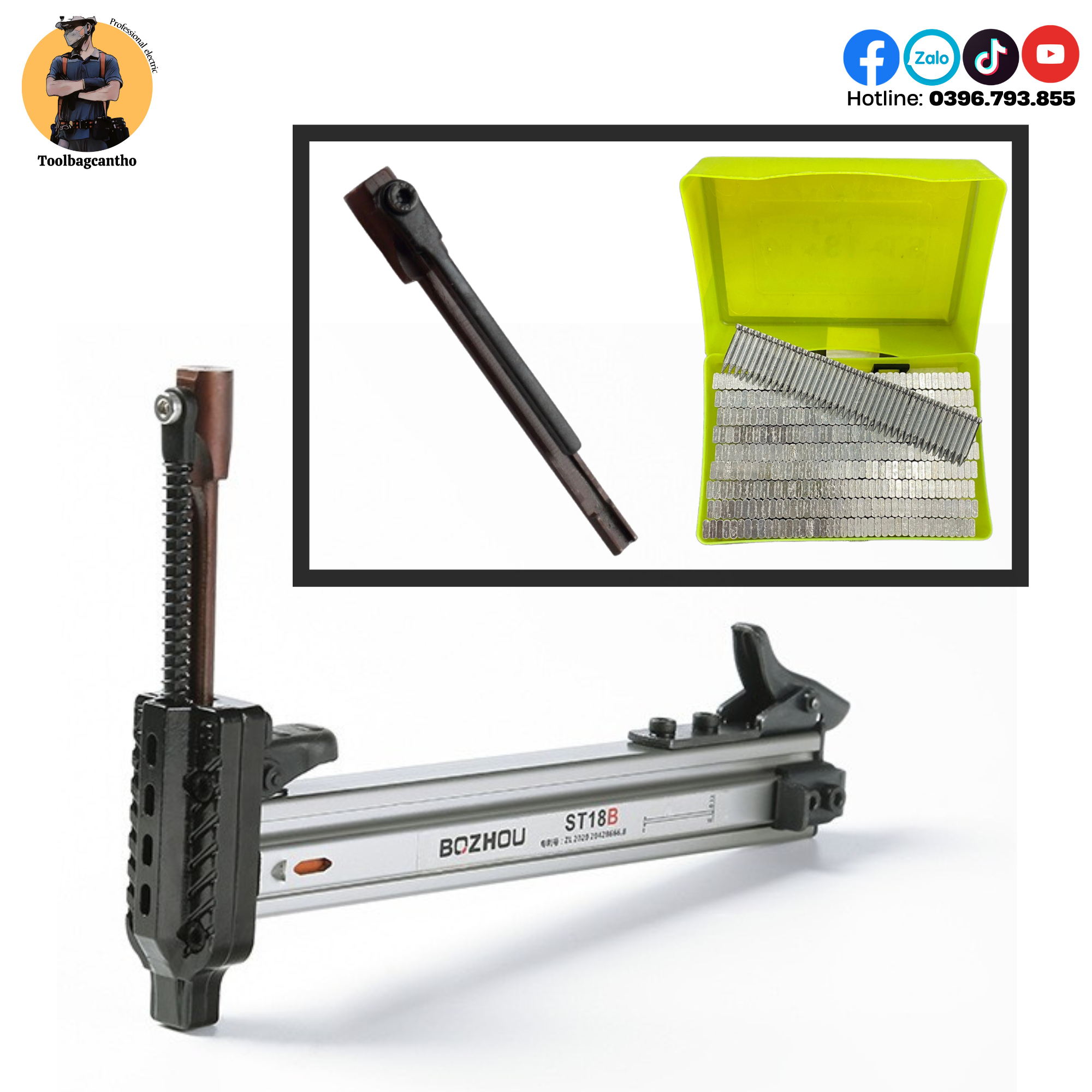 Bộ đóng đinh tự động ST18-B gồm cây đóng đinh, đầu đóng, hộp đinh