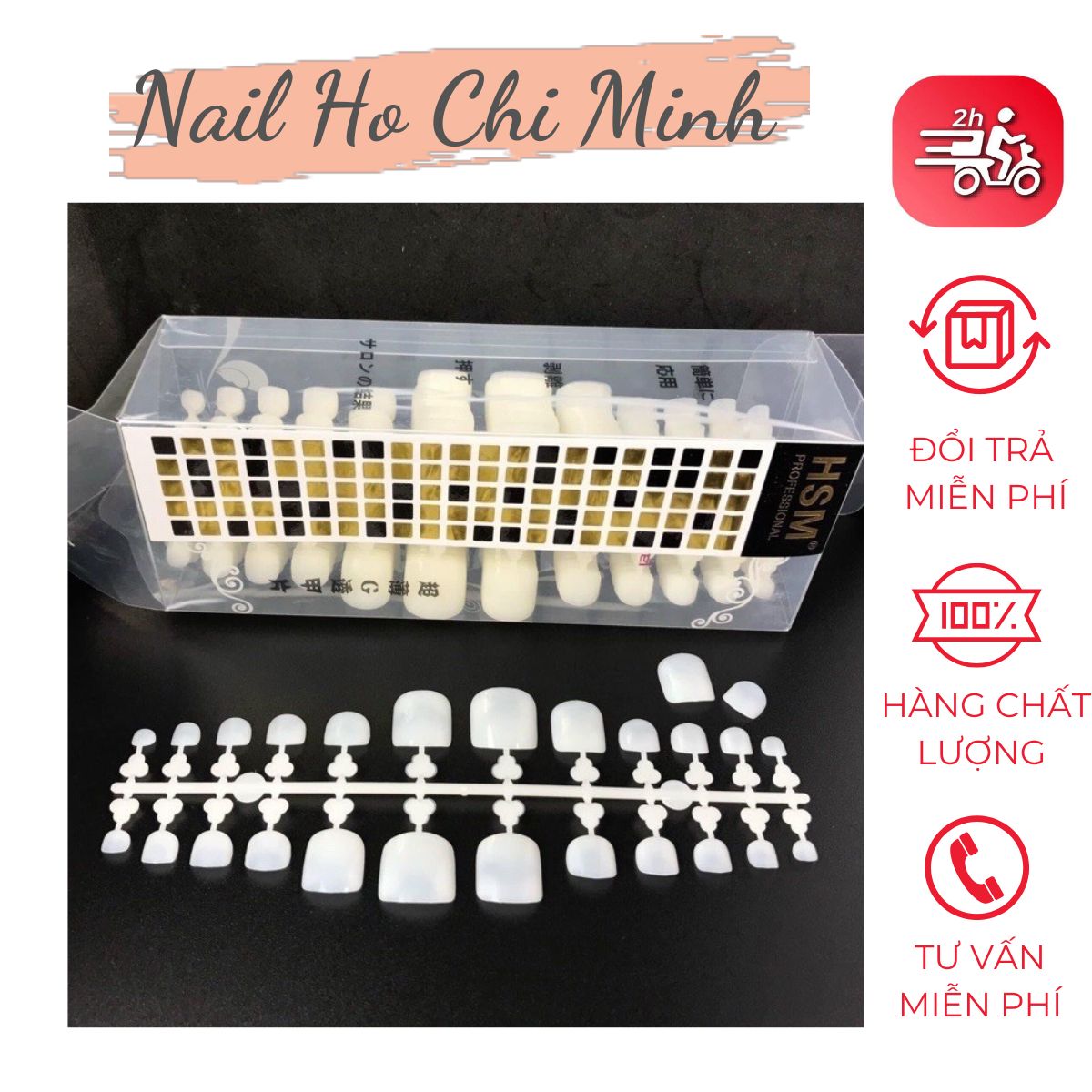 Hộp 504 móng úp chân HSM chính hãng phom chuẩn - Móng úp chân giả đủ size
