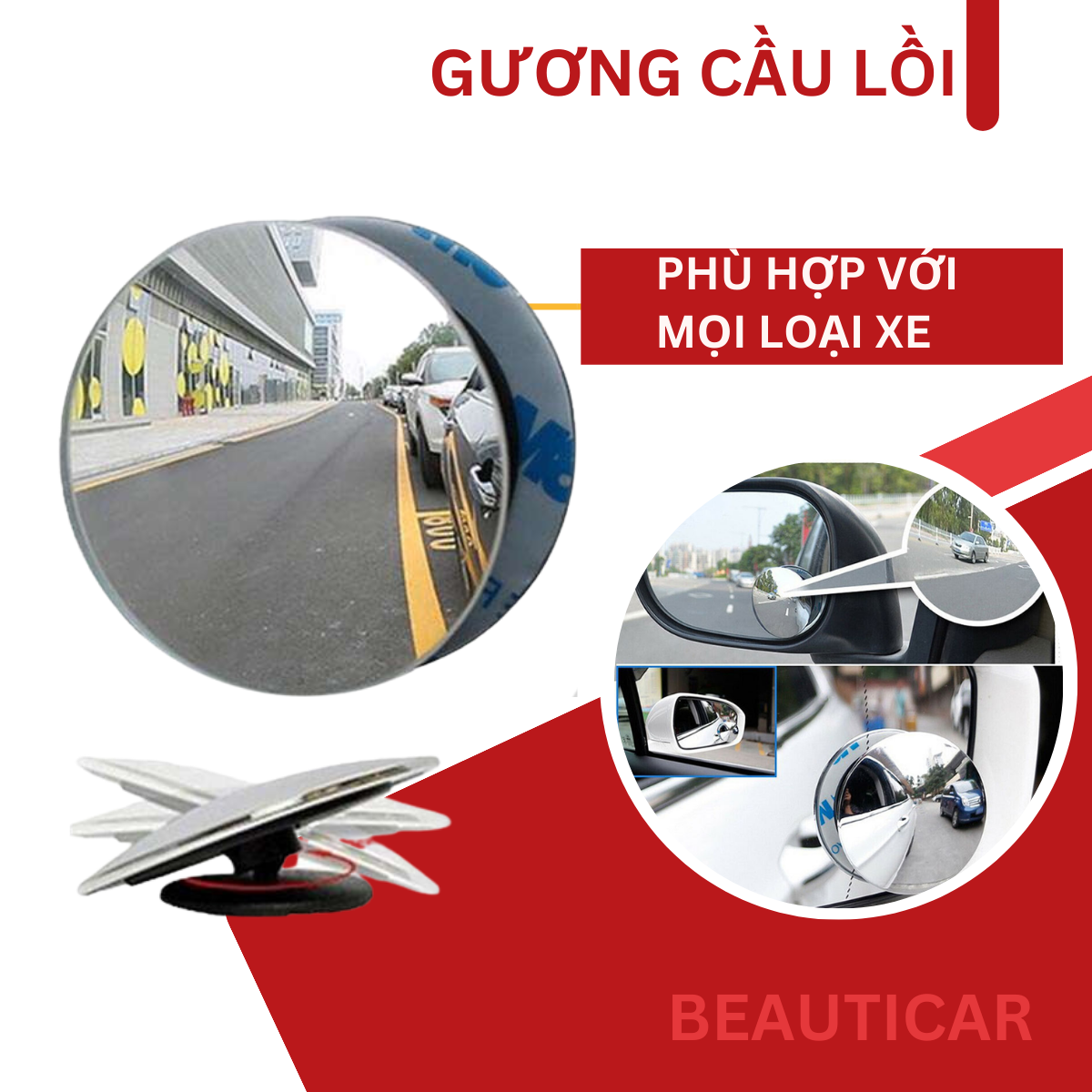 Gương Cầu Lồi Gắn Kính Chiếu Hậu Xoay 360 Độ, Xóa Điểm Mù Ô Tô Xoay 360 độ
