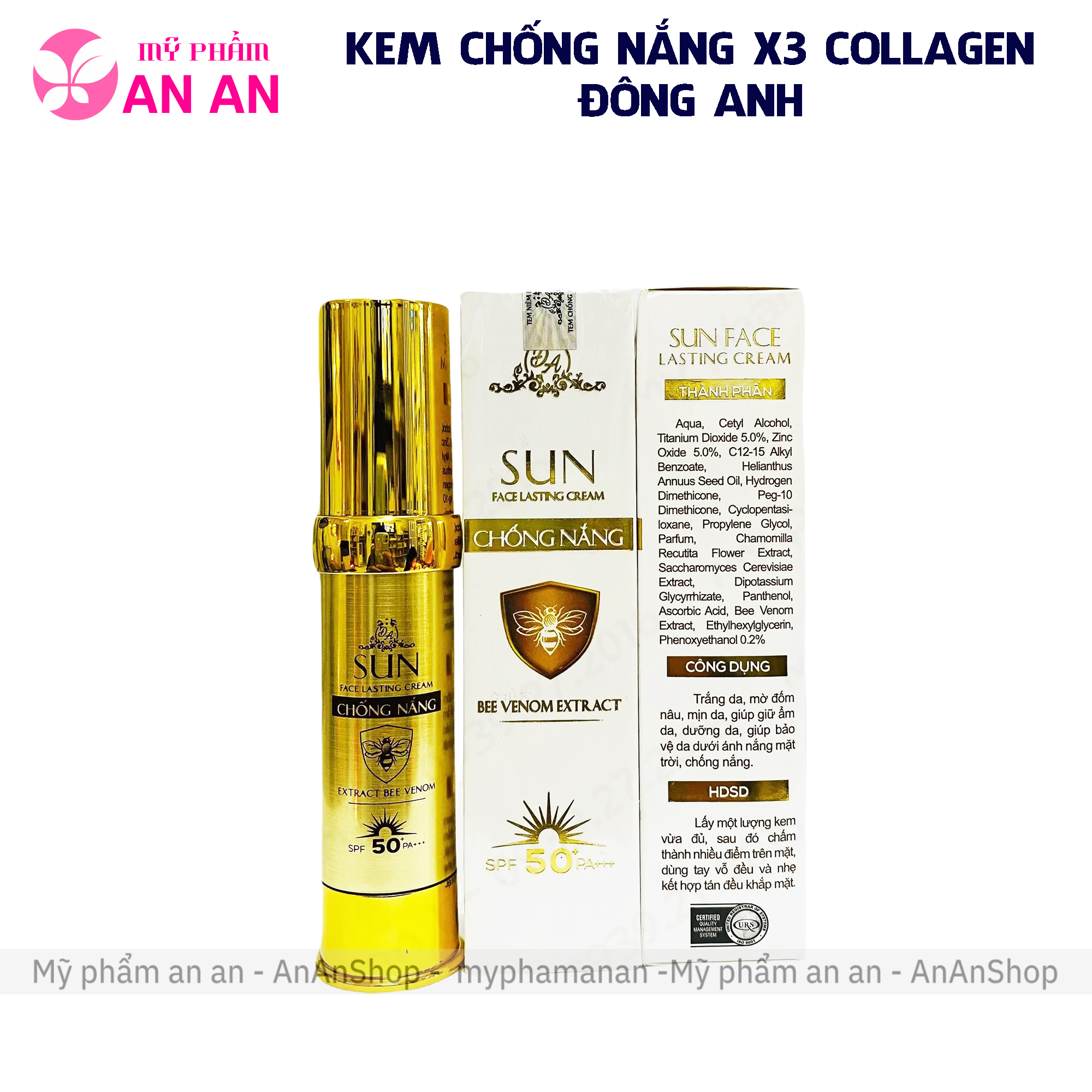 Kem chống nắng Collagen X3 Đông Anh 20gr Mẫu mới 2024, Kem chống nắng chiết xuất nọc ong X3 Đông Anh
