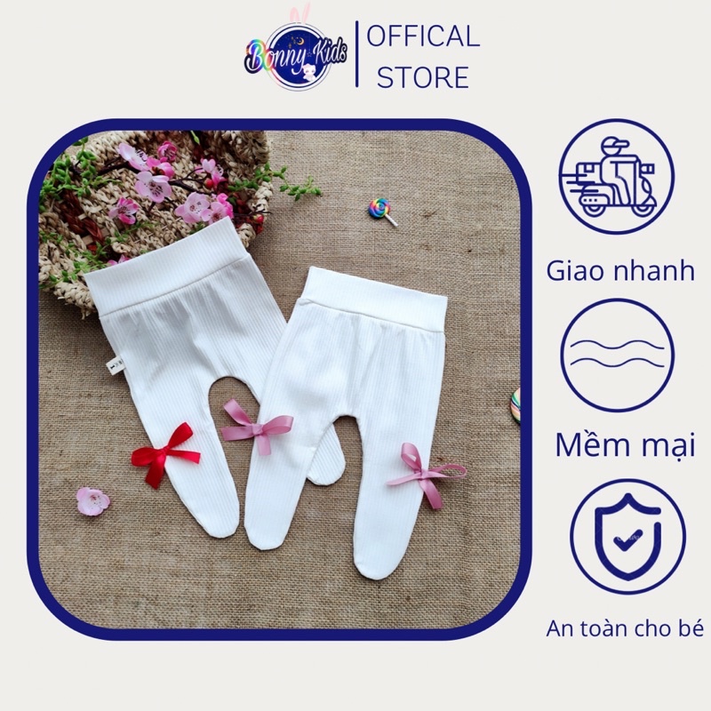 Quần tất nơ thun tăm cho bé gái sơ sinh 0-12 tháng thiết kế đũng mặc bỉm
