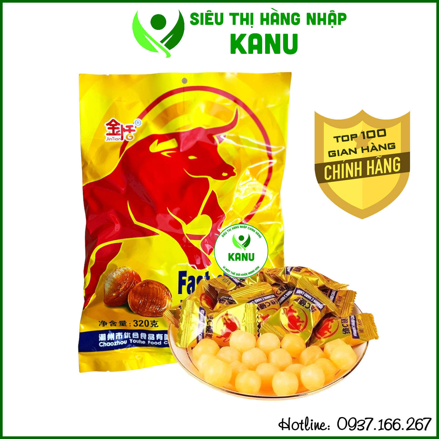Kẹo bò húc tăng lực 320g gói 100 viên