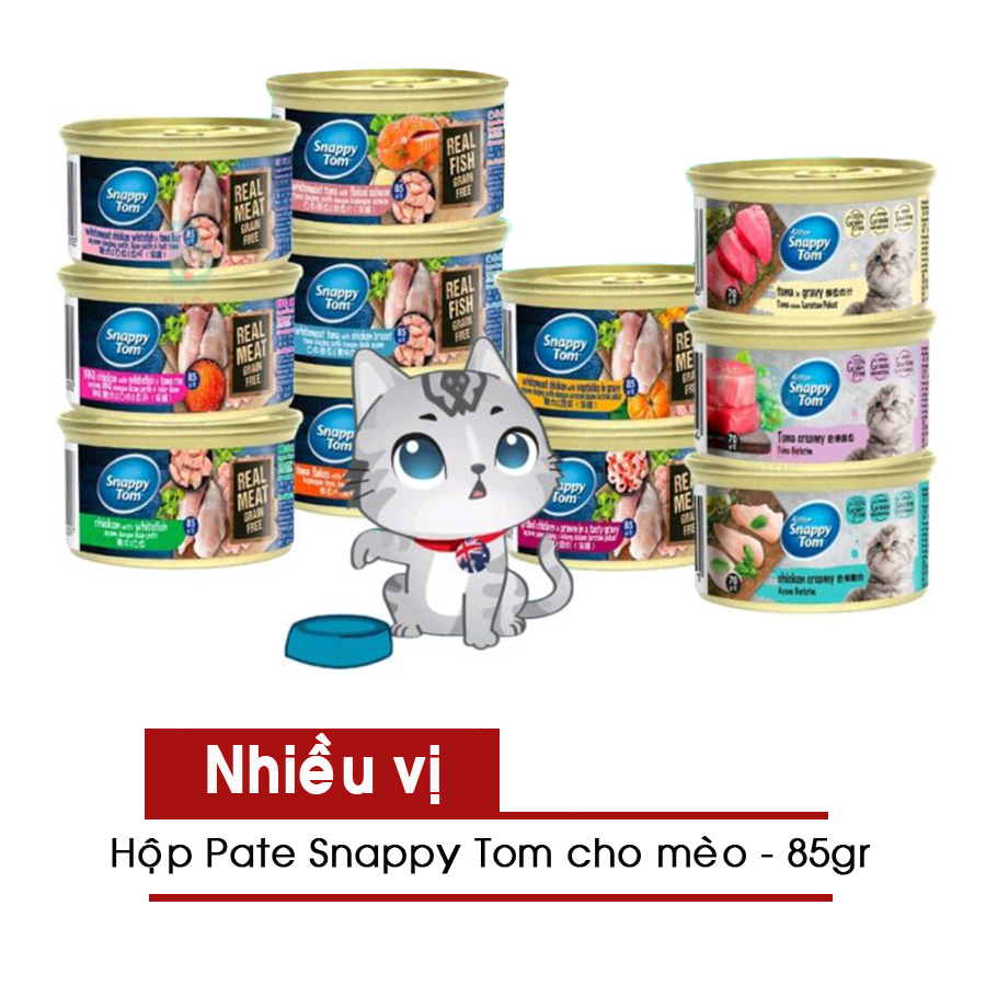 Pate cho mèo snappy tom premium lon 85g - đủ vị -